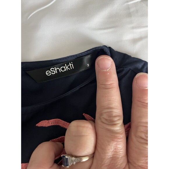 Eshakti Midi Dress Coral Reef Nautical Embroidered Poplin Navy Blue Size 2 - Picture 8 of 8